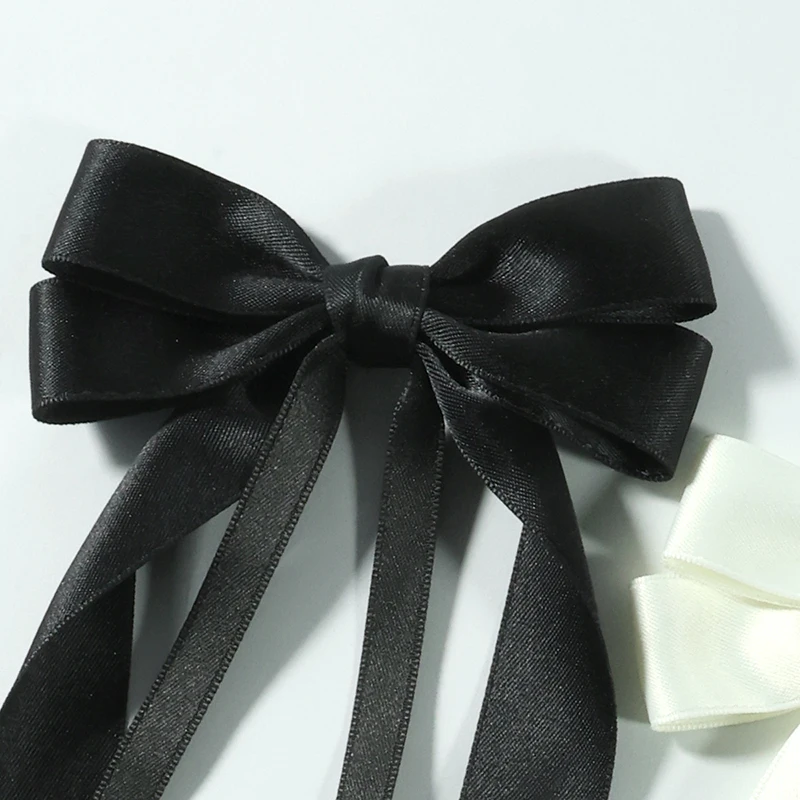 CN 2024 Hot Sale Customize Hair Bow  Fabric Bowknot with Long Tail Satin Hair Bow Clip for Women