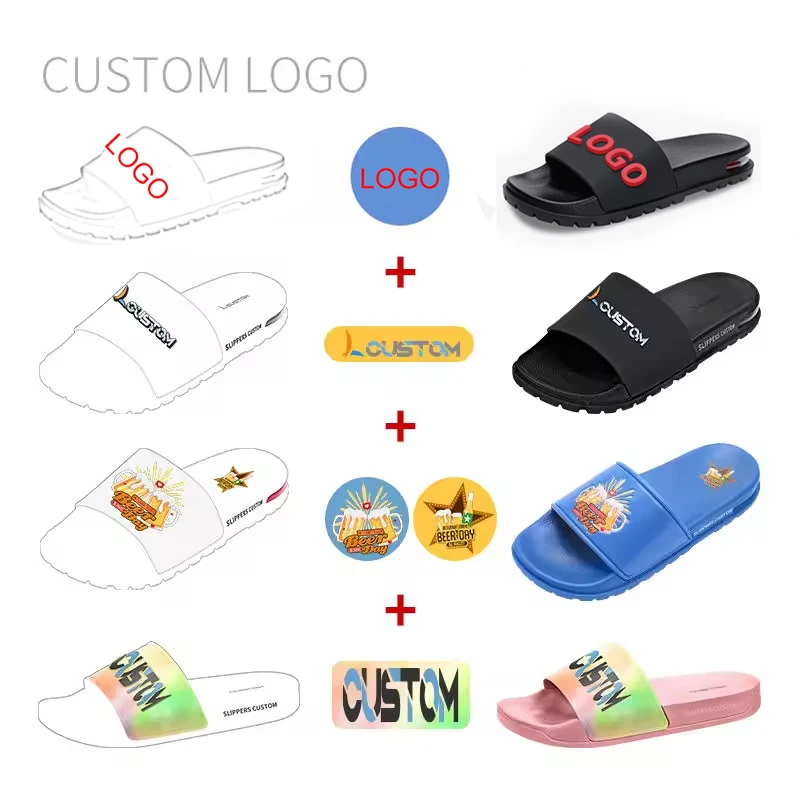 Custom Logo Printing Beach Summer Sandals Eva Slipper Customized Embossed Logo Men And Women Slides For Outdoor