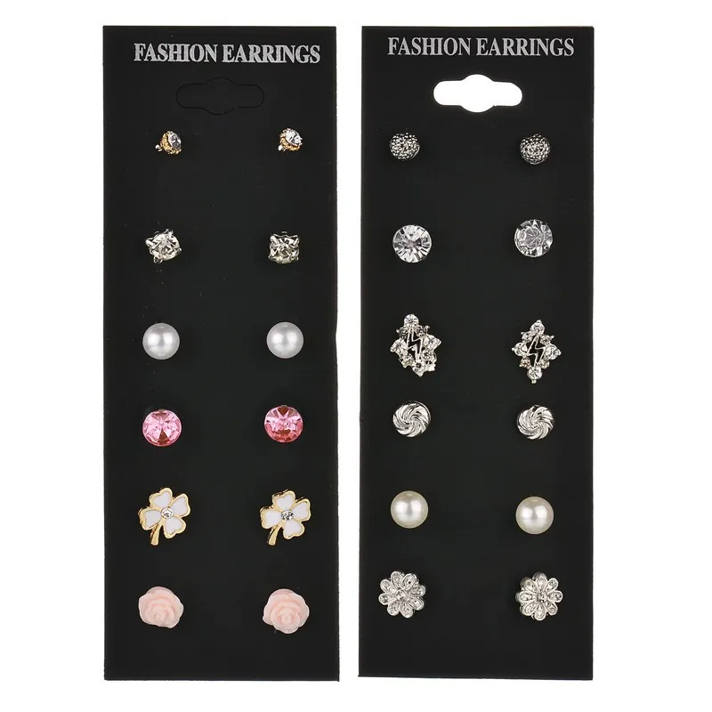 7Pair/set Fashion Korean Mini Pearl Stud Earrings Set For Women Ball Flower Earring Gifts