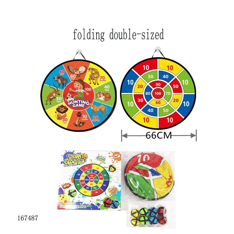 26 inches 2 IN 1 foldable Portable travel animal digital pattern dart board set game with 8 sticky balls for kids