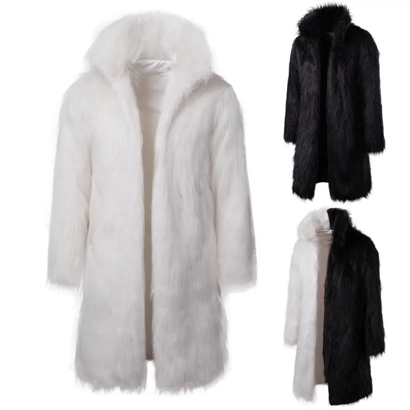 Wholesale Faux fur Long Coat Fashion Casual Loose Thermal Windproof Men Trench Coat