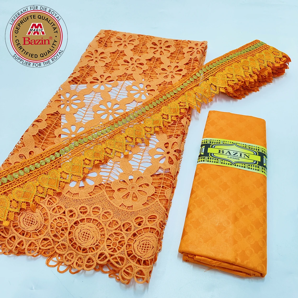 5+2.5+2.5 Yards Bazin Riche Fabric With Ribbon  With Embroidered Printed Milk Lace For Indian Guinea Evening Gown Lady Dress Ma