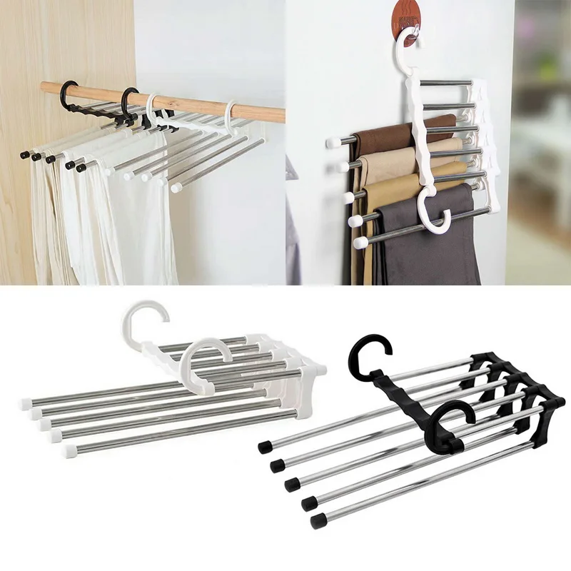 5 in 1 Pant Rack Multifunction Shelves Stainless Steel Multi-functional Wardrobe Magic Trouser Hanger Coat Storage Organization