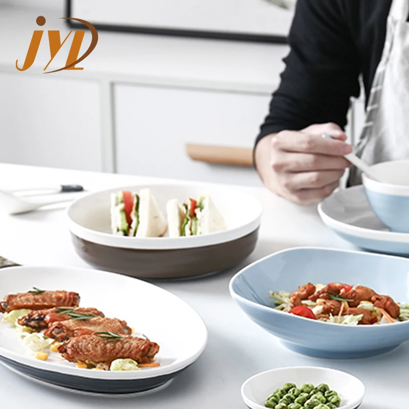 China Factory 8 Inch Japanese Style Microwave Ceramic Deep Ramen Noodle Mis Dinner Soup Bowl Plate For Hotel Home