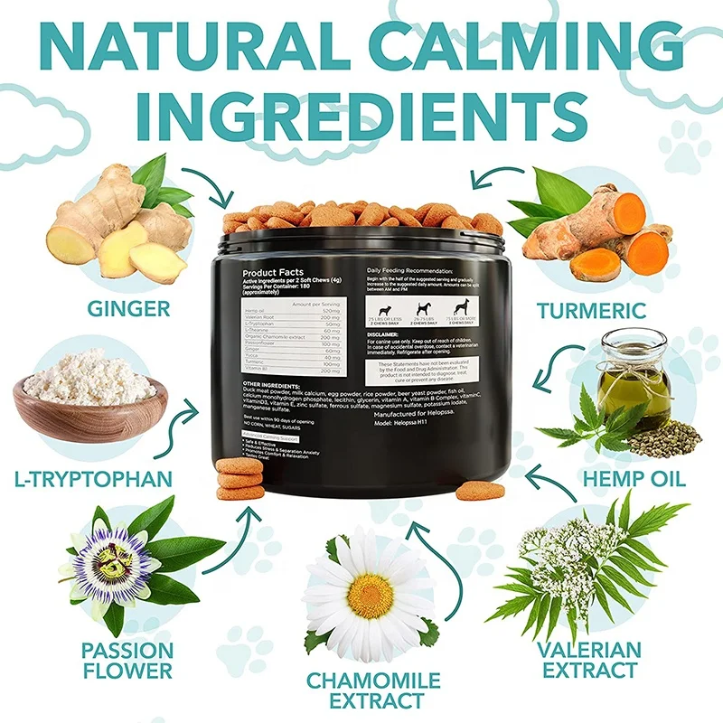 Hemp Calming Chews for Dogs with Anxiety and Stress Dog Calming Treats with Hemp oil, Valerian Root ,L-Tryptophan 120 softs