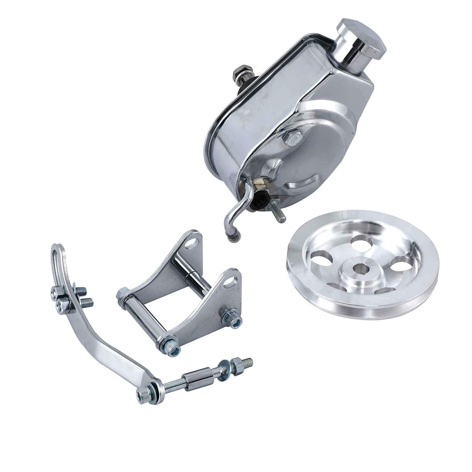SBC Chevy Chrome Steel Long And Short Water Pump Power Steering Pump With Bracket and Pulley