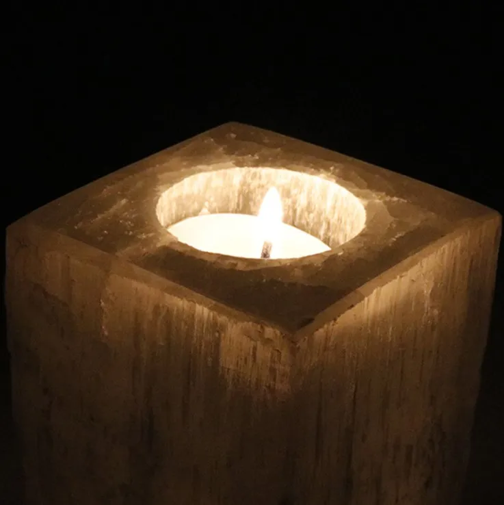 Wholesale Natural Carved Selenite Crystal Lamp Selenite Crystal Candle Holder
