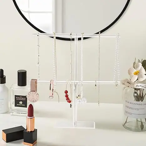 Clear Acrylic Round Bracelet Display Holder 2-Tier Jewelry Display Stand for Bathroom Bedroom Watch Necklace Jewelry Organizer