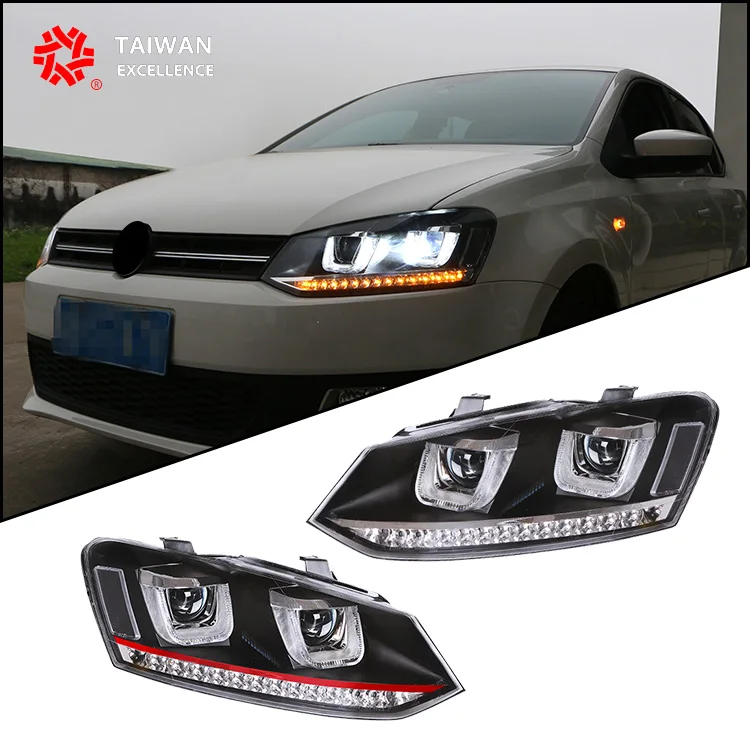 ECE Certification Super Q wholesales for vw volkswagen Polo 2012-(2v+red line) modified headlamp  led headlight