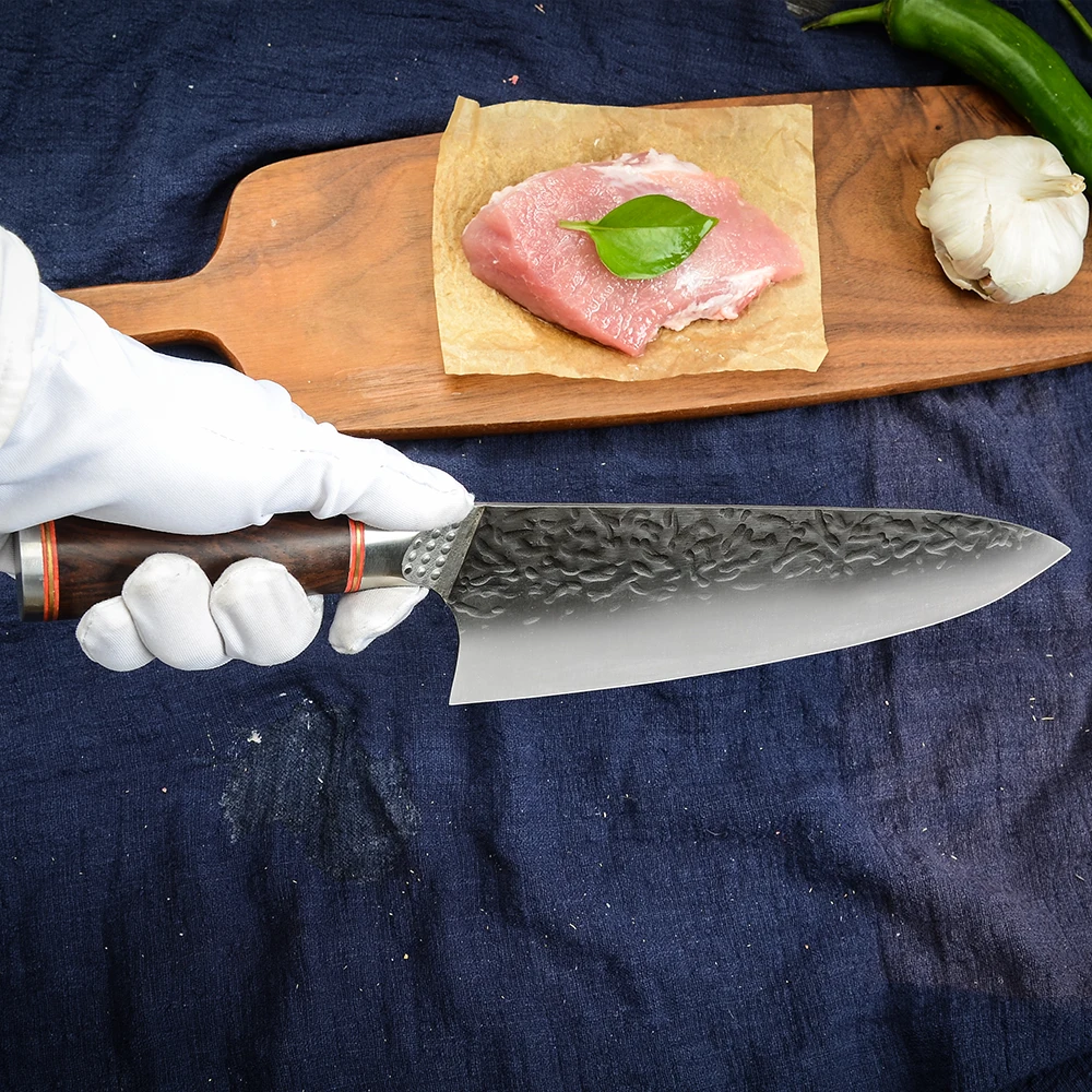 Hammer Craft Hot Selling 5cr15 High Carbon Clad Steel 8 Inch Luxury Kitchen Knife Manufactures Hand Forged Chef Knife