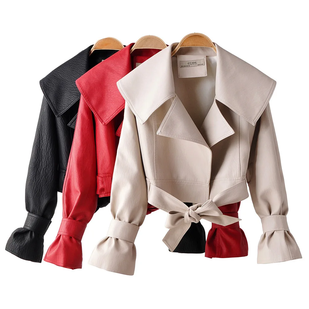 or33232b new style European/American winter leather jacket bow tie trend fashionable jackets and coats