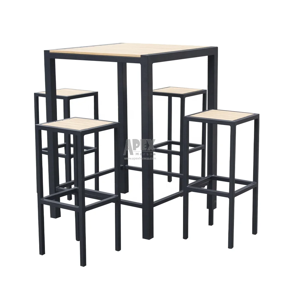 High Industrial Bar Dining Table Set Tall Counter Height Bar Table with 4 Bar Stools
