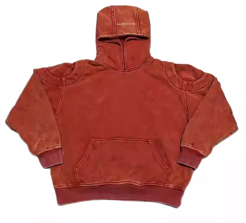 Custom manufacturers heavy weight fabric cut and sew embroidery patch distressed men acid wash hoodie