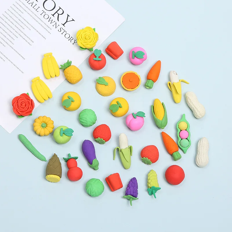 Promotion Products 3D fruit eraser set box Fruits, Vegetables, Pineapple, Chili, Peanuts, Bananas, Corn Shaped Pencil Eraser