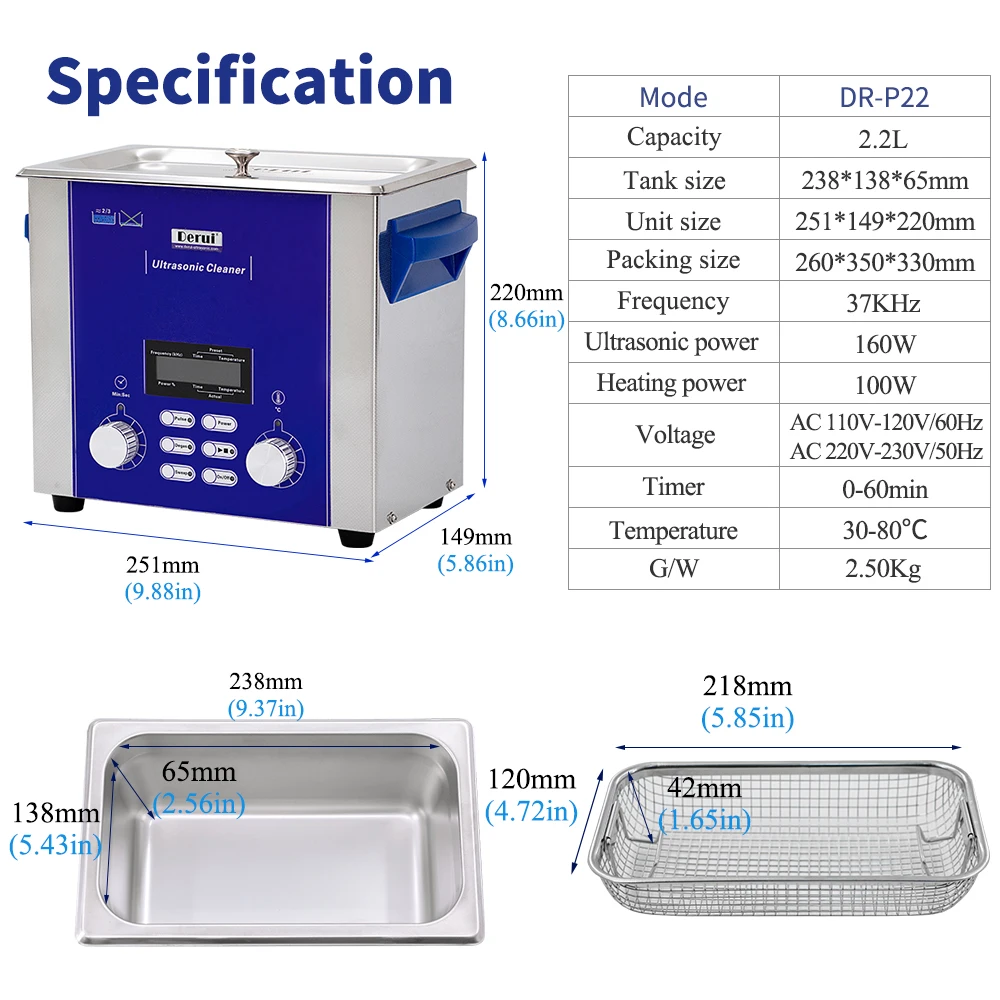 2.2L  37khz ultrasonic pcb cleaning machine with heated  sweep degas and LCD display for glass jewelry watch or  rust carbon