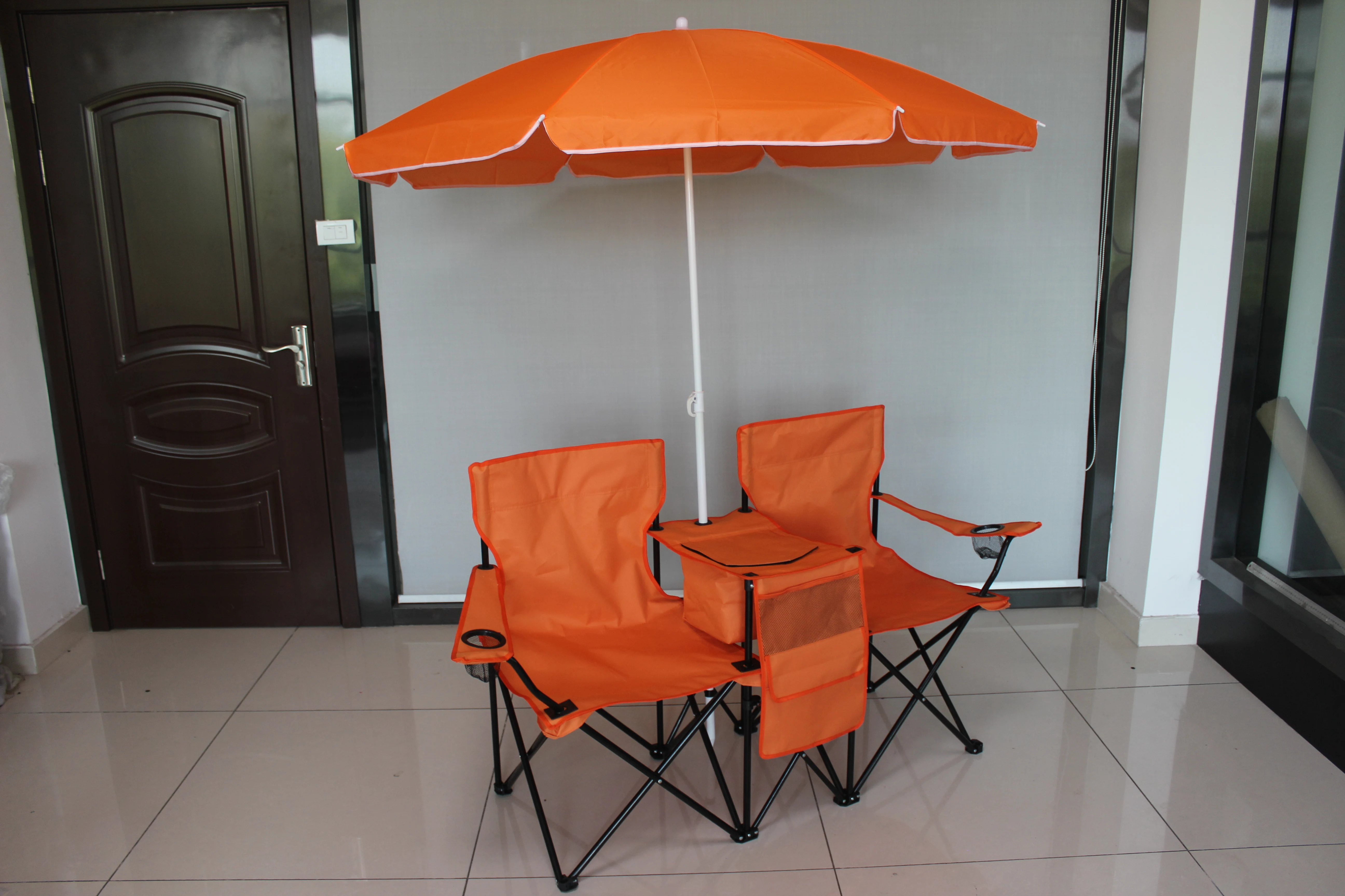 Customized Outdoor Two Seat Folding Double Beach Lover Chair With Umbrella Cooler