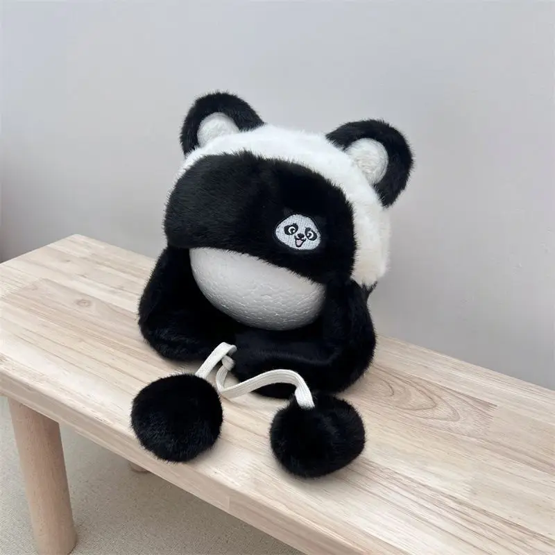 Panda Children Lei Feng Cap Ins Western Cute Mink Fur Earmuffs Hat Boys Girls Soft Glutinous Warm Pullover Cap