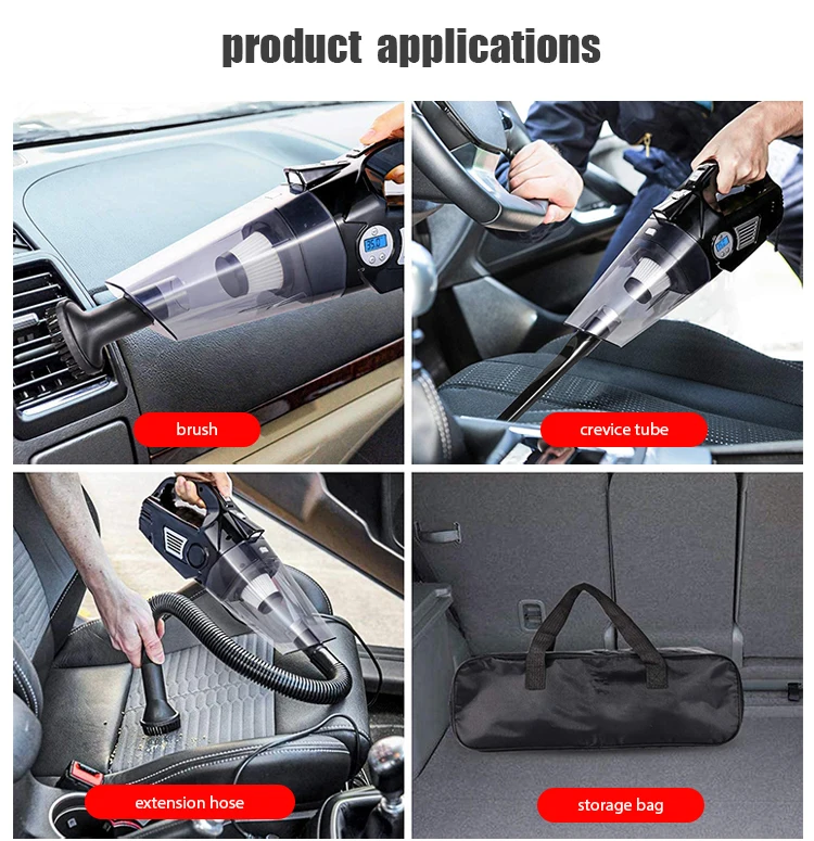 4-in-1 High Power Handheld Car Vacuum Cleaner with Digital Tire Pressure Gauge LED Display And Light Portable Tire Inflator