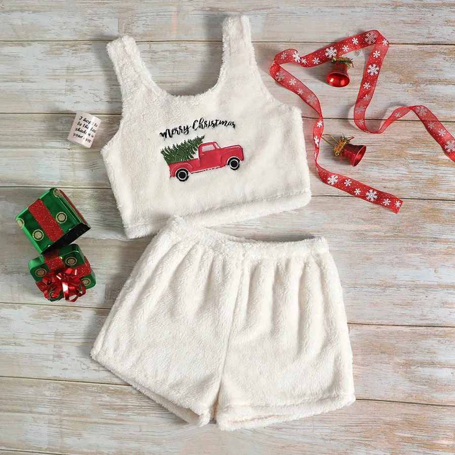 High Quality  Christmas Pajamas Top And Pants Sets Women Pajamas Suit Polyester Winter Xmas Gift Sleepwear