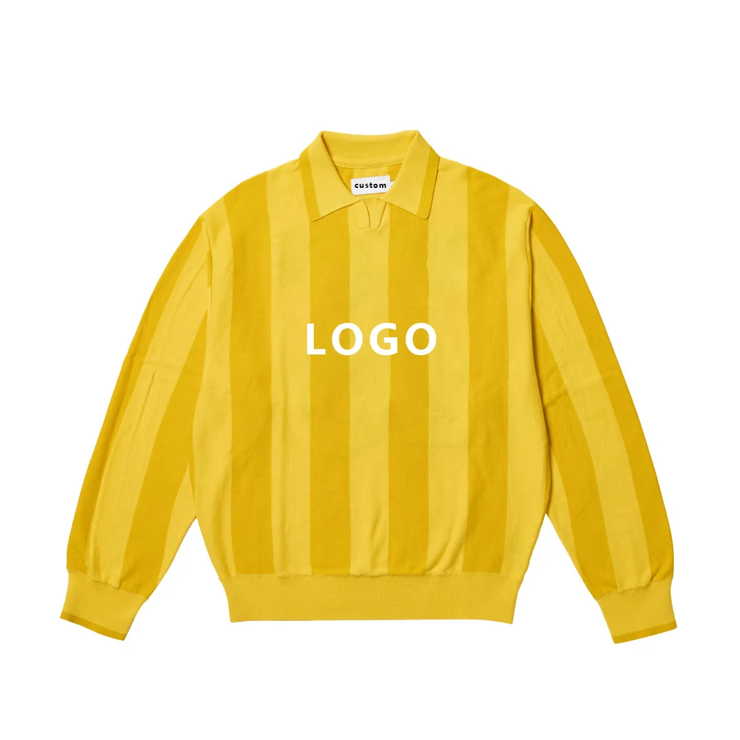Wholesale High Quality Fashion Men Custom Logo Pullover Knitted  stripe Long Sleeve Polo Shirt Sweater