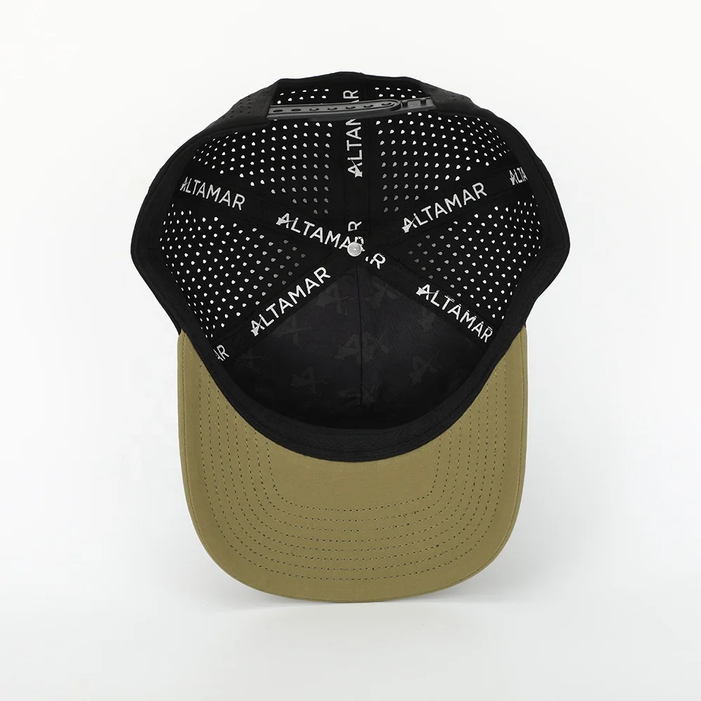Custom 5 Panel Waterproof Army Green Polyester Laser Cut Hole Sports Hat,Perforated Golf Gorras,Rubber Patch Logo Baseball Cap