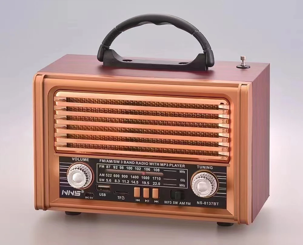 Portable radio wooden headset  radio desktop radio speaker  FM AM SW 3 band MP3 speaker   NS-8137BT