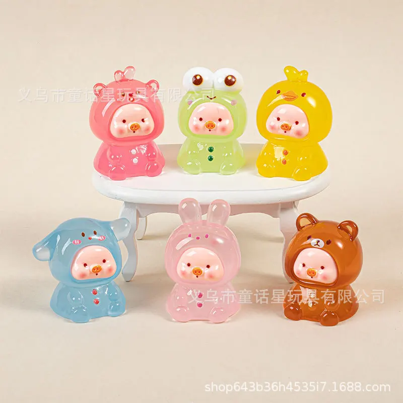 Animal sitting pig solid color luminous three-dimensional DIY ornaments cute cartoon style resin accessories ornaments blind bag