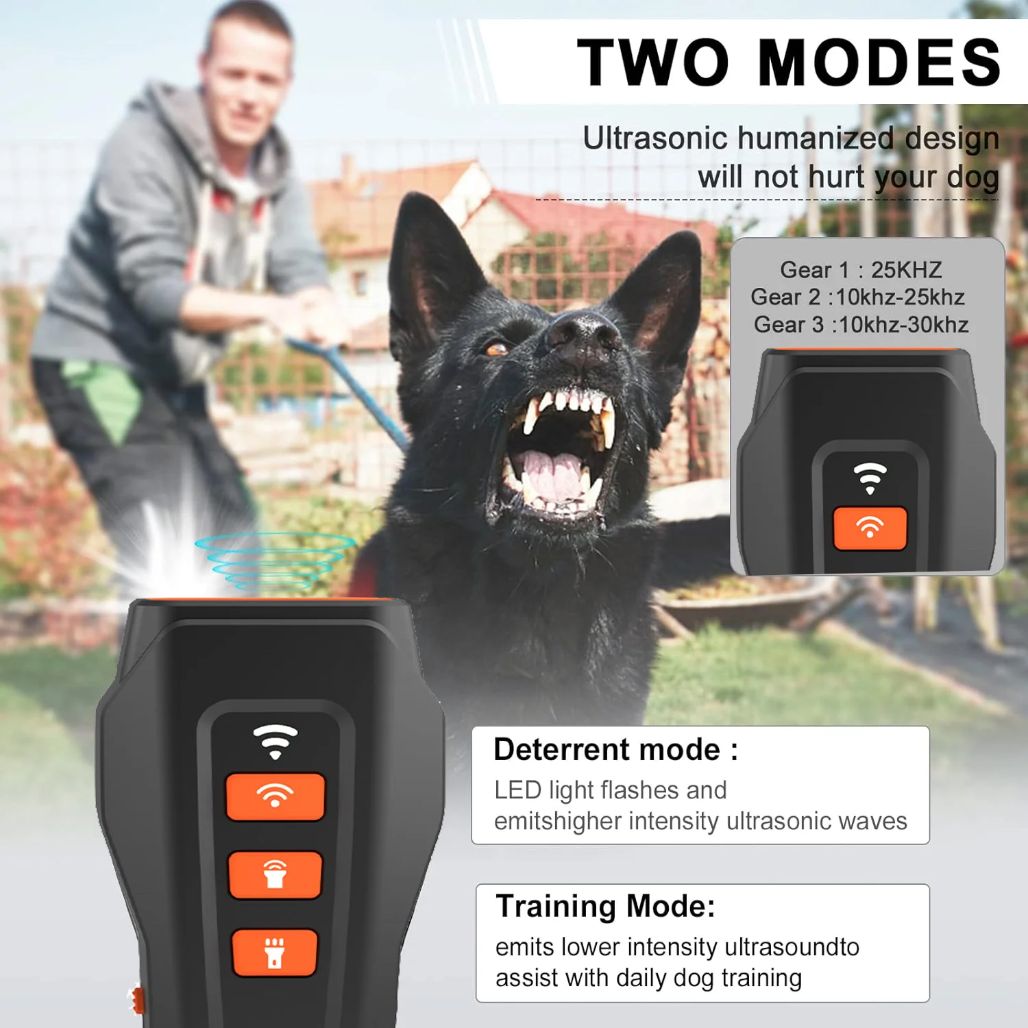 NEW Rechargeable 3 mode 1200mah Dog Bark Deterrent Outdoor Sonic+Laser Repellent Professional Anti Barking Device