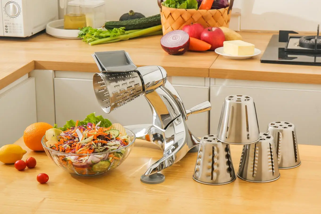 Manual Vegetable Cutter Machine Cheese Grater Food Processor Vegetable Chopper 5 in 1 Salad Spinner