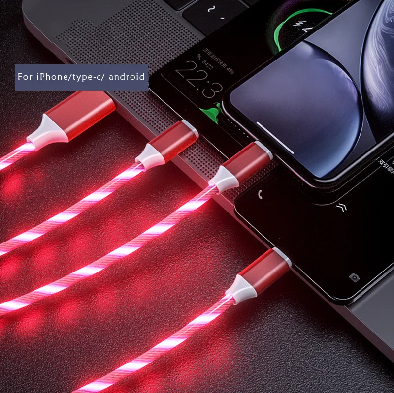  Светодиодное светящееся зарядное устройство 3 в 1 Amazon usb-кабель со светодиодной подсветкой Micro USB Тип C 8 контактов зарядка для iPhone все одном