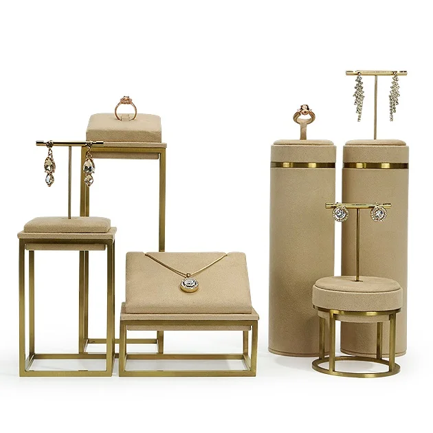 SKQ OEM Beige Velvet Detachable Bracelet Holder Bangle Racks Ring Necklace Stand Jewelry Display