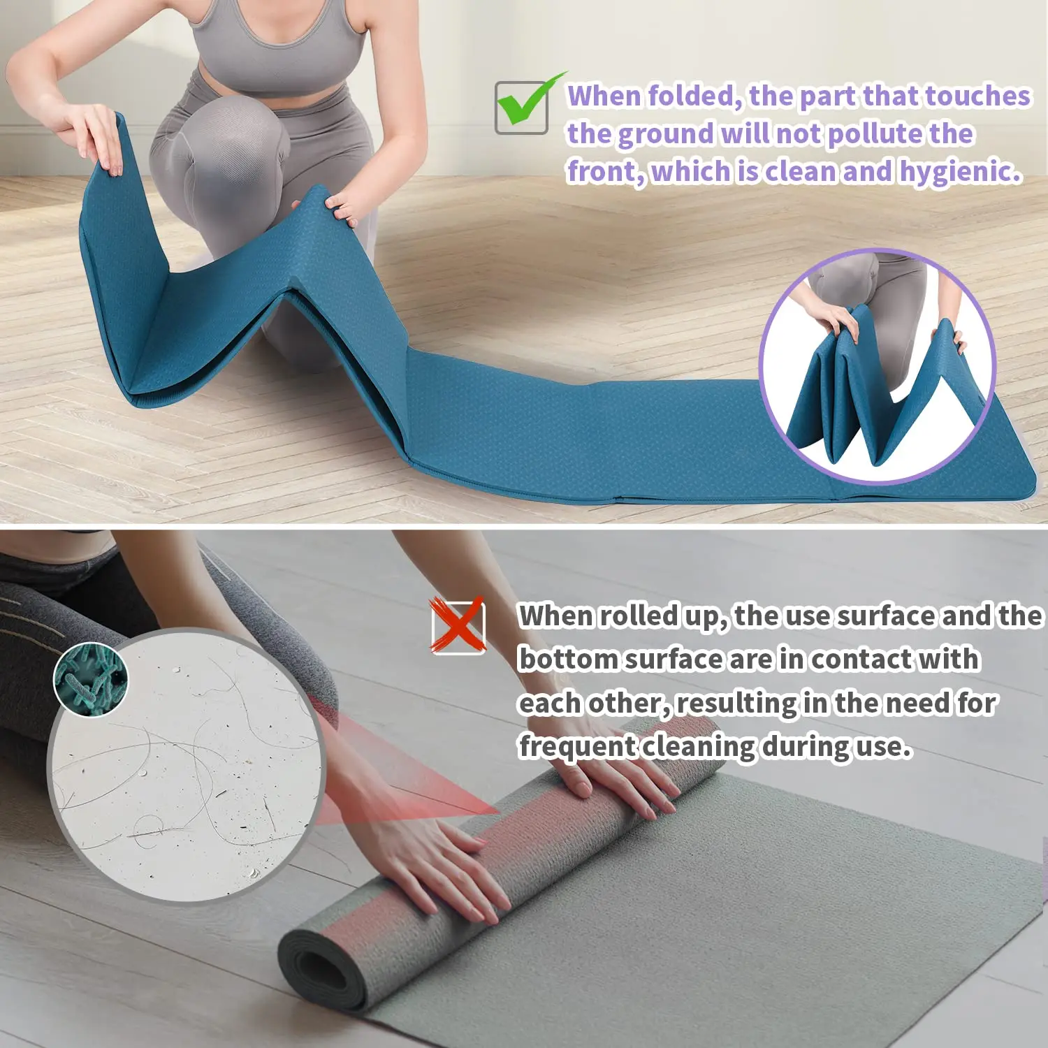 Eco - Friendly Tpe Non Slip Folding Pilates Mat Travel Fitness Foldable Yoga Mat