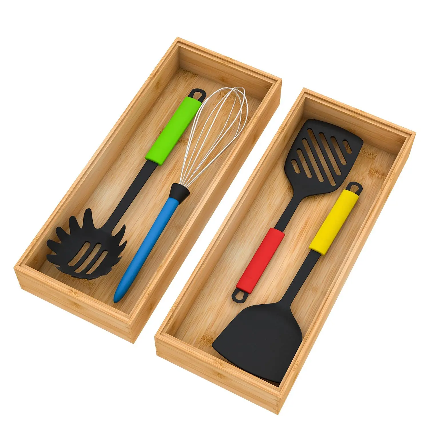 Trays Wooden Stackable Tray Utensil Organizer For Office Drawers, Shelves, Pantry, Or Bathroom Counter, Drawer Dividers