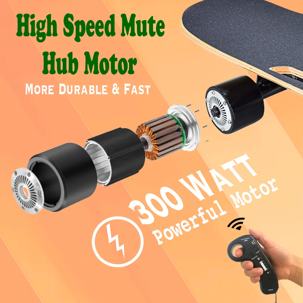 Top Speed 9.3MPH 300W Hub-Motor 5 Miles Range with Remote Control 3 Speeds Adjustment Mini Fish Cruiser Fish Electric Skateboard