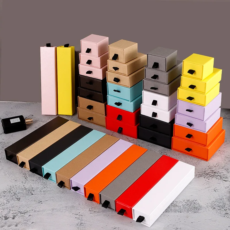 Kraft Paper Drawer Jewelry Packaging Box Necklace Bracelet Gift Display Case Boxes Cardboard jewelry ring box