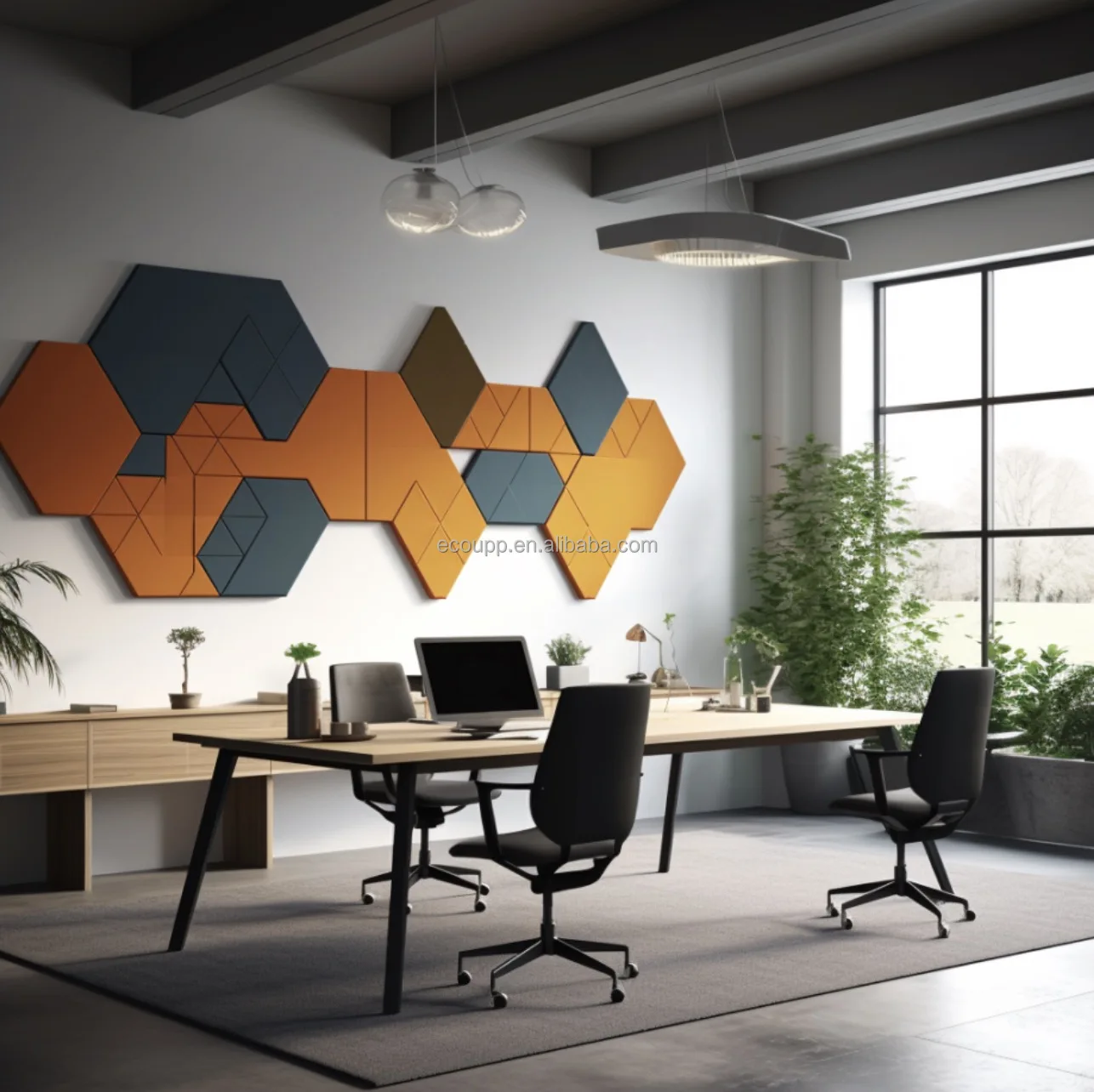 ECOUPP Factory Price Surface Smooth 3d Prismatic Ceiling Polyester Decorative Acoustic Wall Panel 9mm