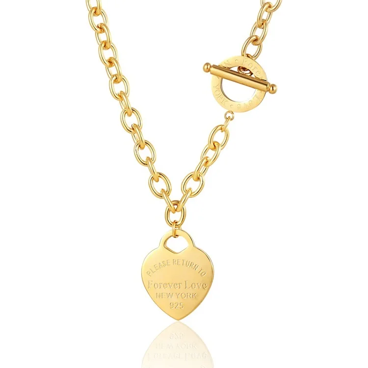 Good Quality Forever Love Heart Pendant Necklace For Women Titanium Steel Gold Color Woman Necklace Jewelry Collar Lover Gifts