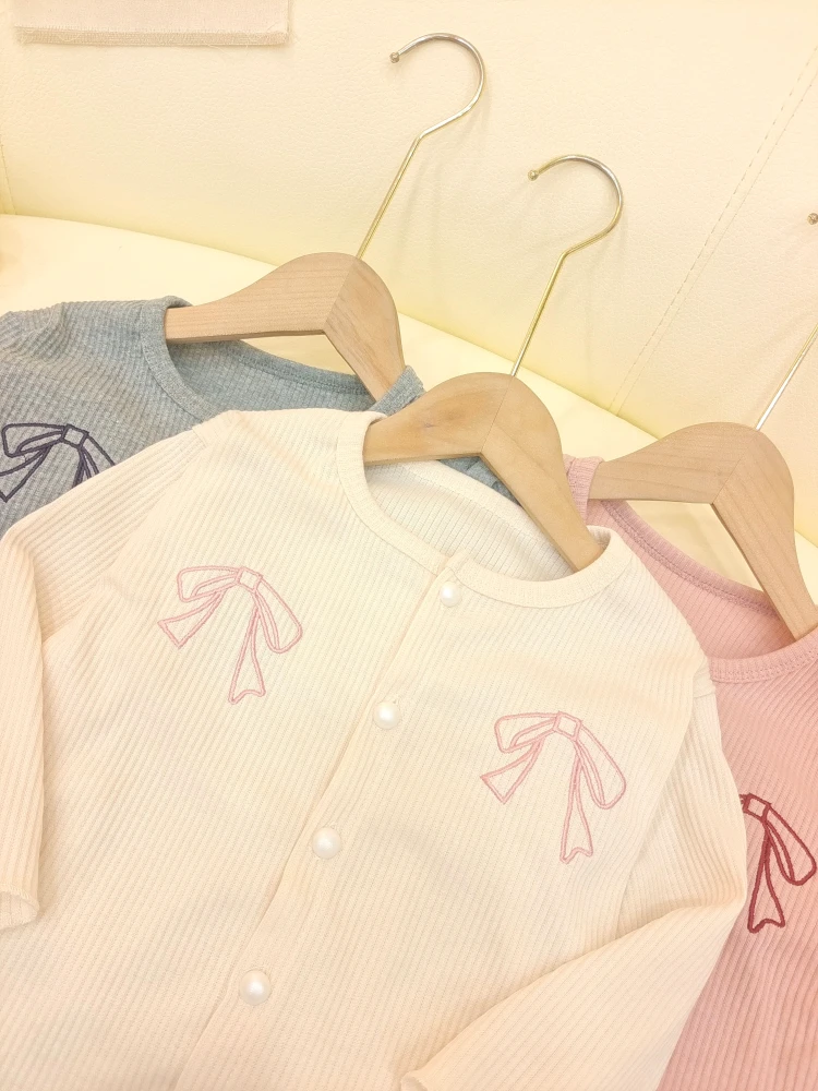 Latest Baby Bow Knitted Cardigan Girl Long Sleeve Top Baby Sweet Simple Coat