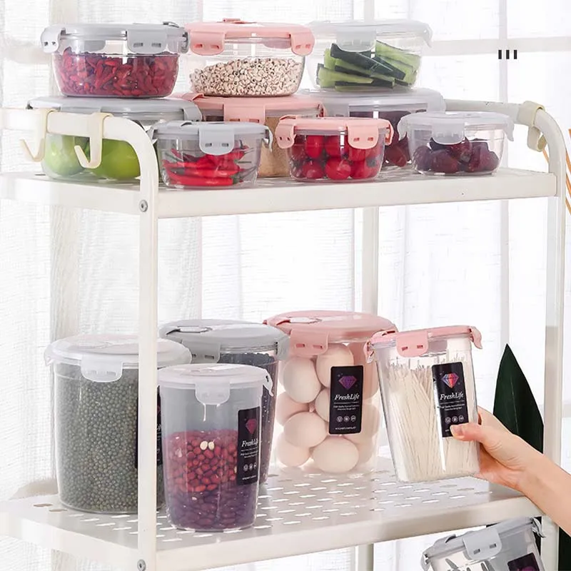 Large Capacity Moisture - Proof Storage Box Buckle Transparent Kitchen Grain Storage Tank Crisper for Microwave Refrigerator