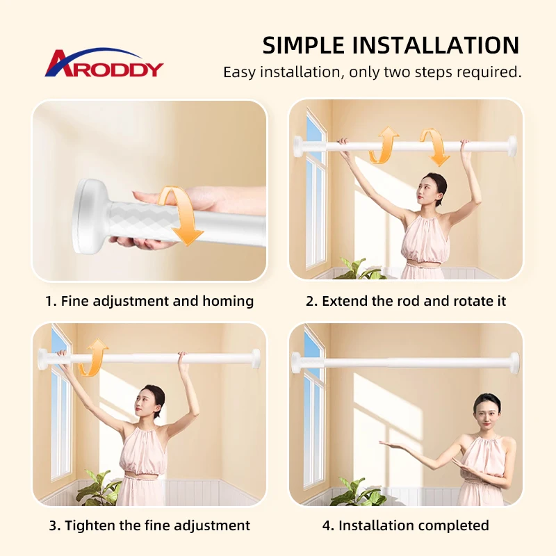 ARODDY Delivery Within 24 Hours 20-32 inch 25mm Luxury Shower Curtain Rod Without Drilling Metal Curtain Rod Design