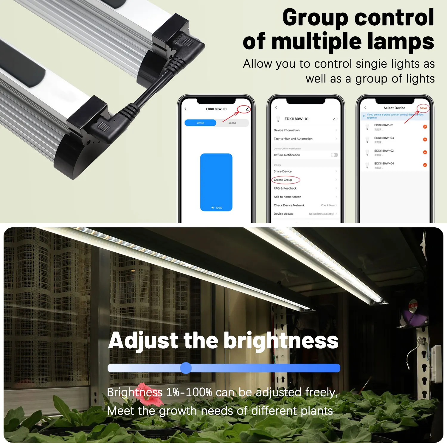 Умная Светодиодная лента полного спектра для выращивания растений с Wi-Fi, лампа для выращивания с управлением через приложение T5, световая балка для растений в помещении