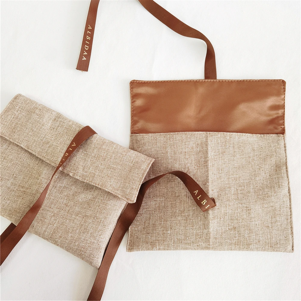 Chuanghua BSCI Jute Envelope Dust Bag With Lining Layer Natural Jute Flap Pouch Envelope Flap Pouch Luxury For Clothing Shoes