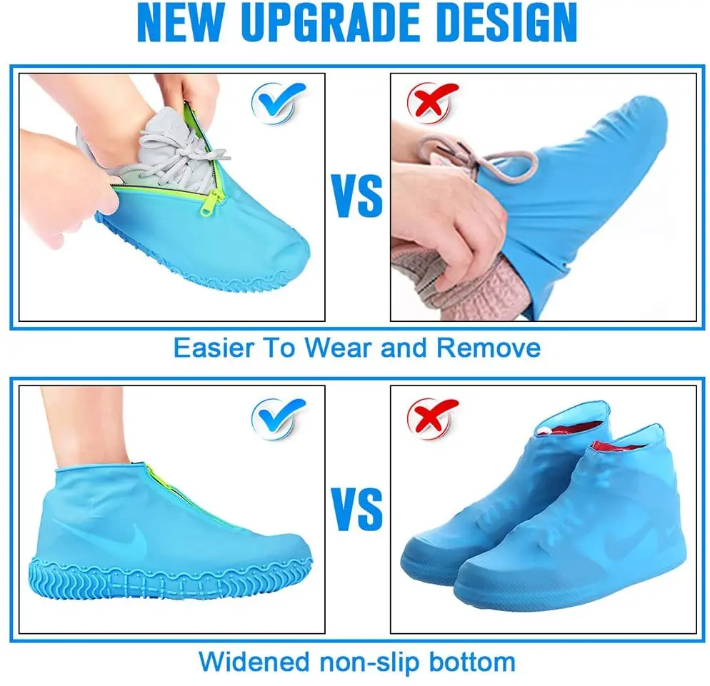 2022 M L XL Upgrade Silicone Waterproof Shoe Covers with Zipper Resistant Rain Boots Non-Slip Washable Protection for Women Men