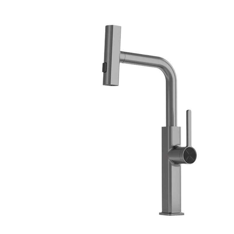 New Design Hot Sale Top 1 Matte Gray Kitchen Sink Faucet Hot Cold Mixer Taps Rainfall Multi-function Faucet Pull Kitchen Taps