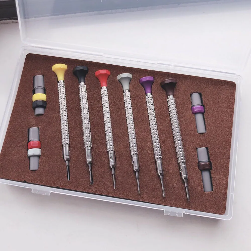 Interchangeable 6 PCS high grade stainless steel watch repair screwdriver bit set with spare tips