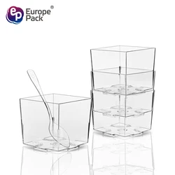 Europe-Pack 60ml 2oz disposable square PS plastic ice cream dessert pudding cup with spoon