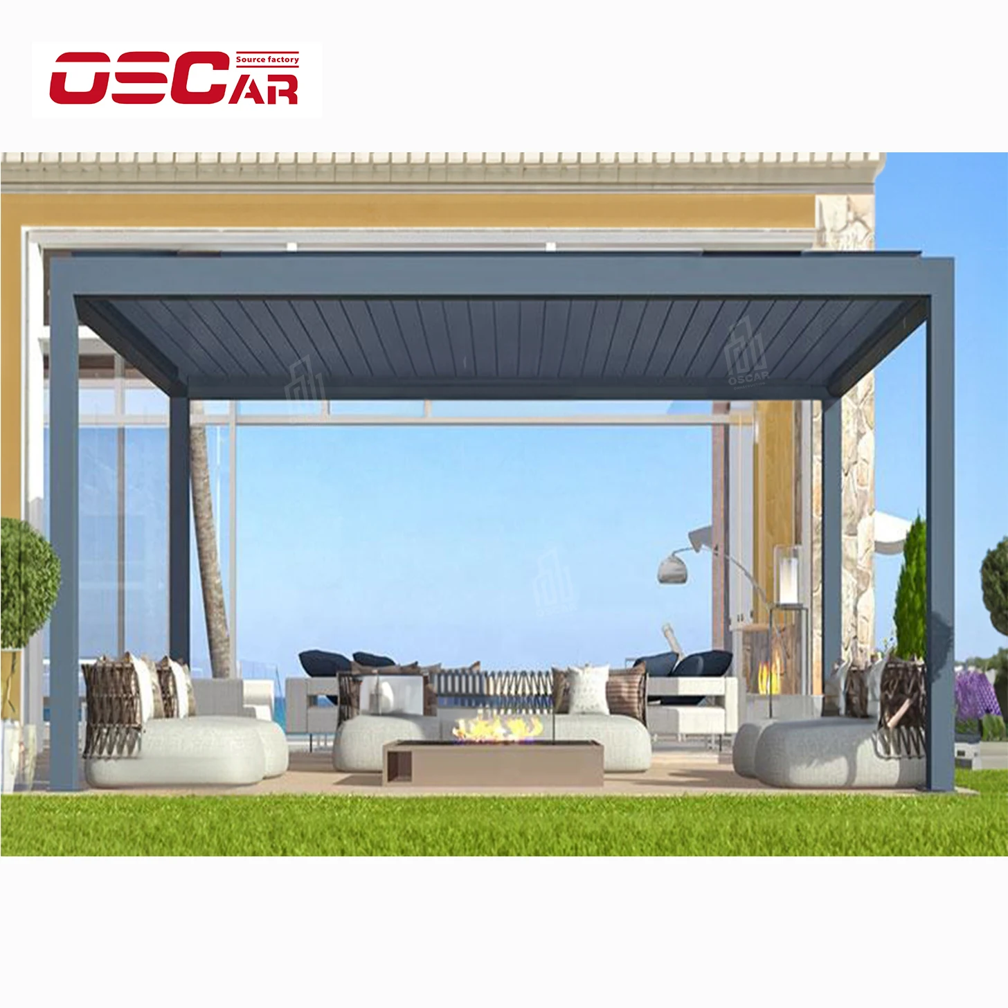 Modern Pergola Adjustable Motorized Louver Roof Heavy-duty Aluminium with Glass Door Custom Made Winter Garden Aluminum