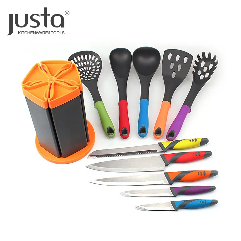 
Kitchen Accessories 11 Piece Knife set And Nylon Nonstick Cooking Utensil with Rotating Stand 