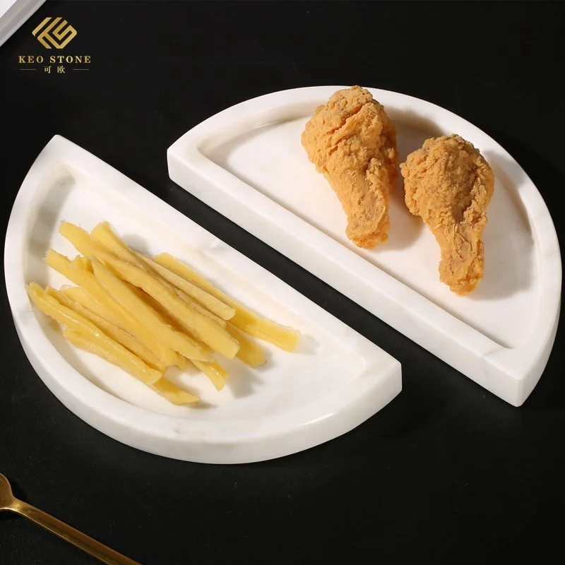 
Elegant mandarin duck half circle tray home hotel decoration food fragrant snow plum white marble plates 
