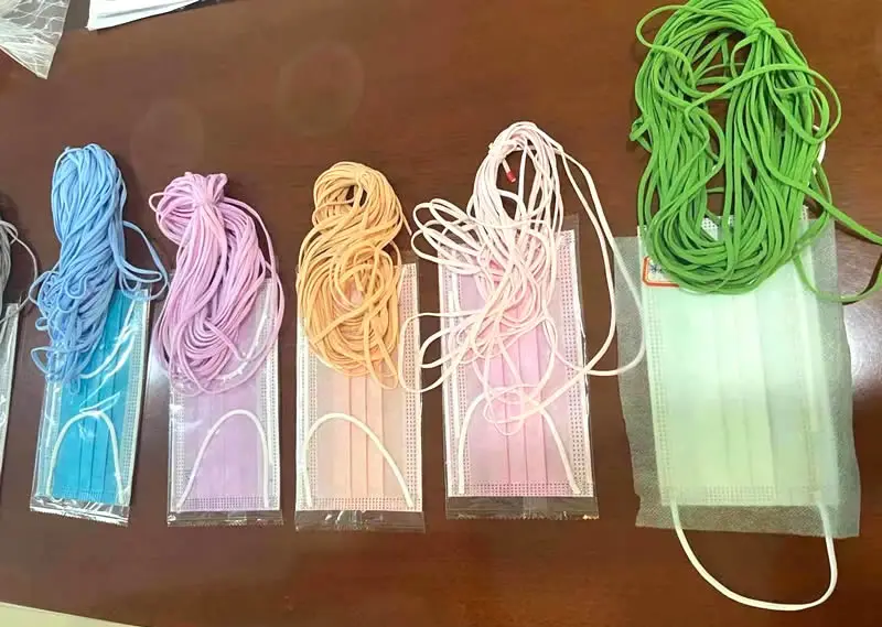 Factory Supply Color Earloop Round Flat 2.5mm 3mm 5mm 7mm Elastic Earloop for face mask